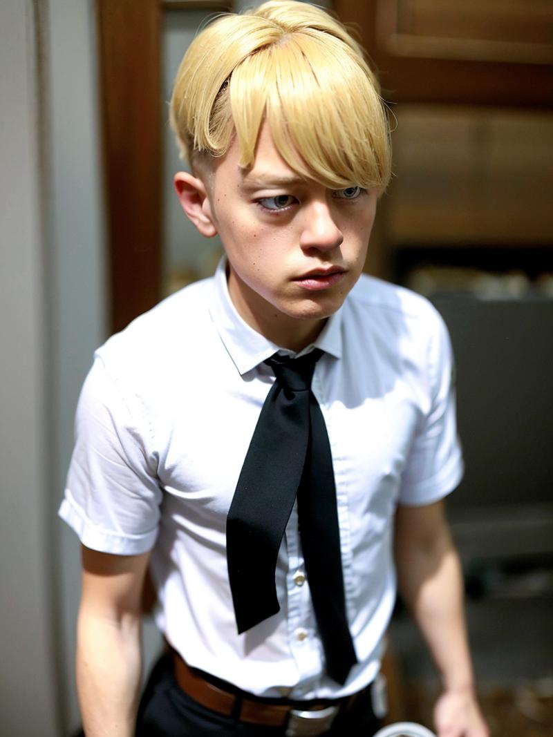 00196-2428095315-A young man stands in the japen streets，armed with a chainsaw，(blonde and  short hair _1.4) ，messy hair， (black necktie_1.4)， (w.png